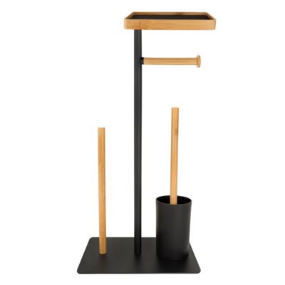 Stojak na papier toaletowy i szczotkę WC 1795 półka na telefon czarny drewno AWD INTERIOR