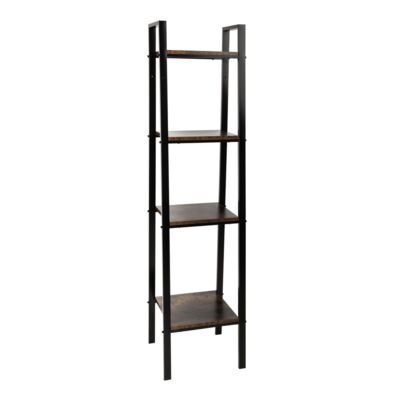 Regał metalowy 1848 czarny wąski 4 półki palone drewno stal malowana + MDF AWD INTERIOR