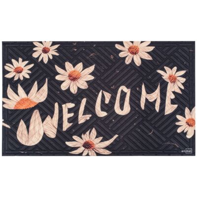 Wycieraczka materiałowa Welcome w kwiaty 45 x 75 cm czarny