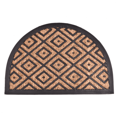 Wycieraczka Panama kokosowa guma półokrągła romby 40 x 60 cm czarno-brązowy