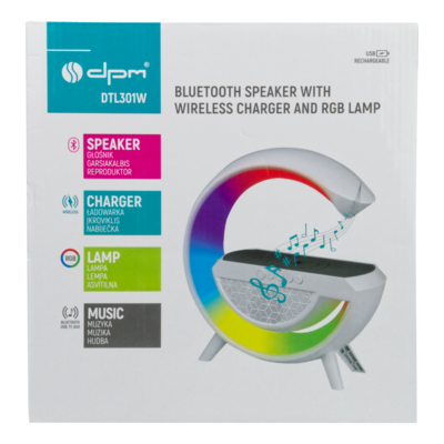 Głośnik bluetooth LED RGB z ładowarką indukcyjną biała