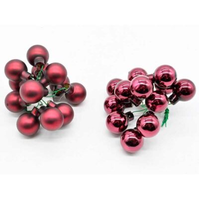 Bombki szklana na druciku 12 szt./wiązka burgund/burgund mat śr.2 cm