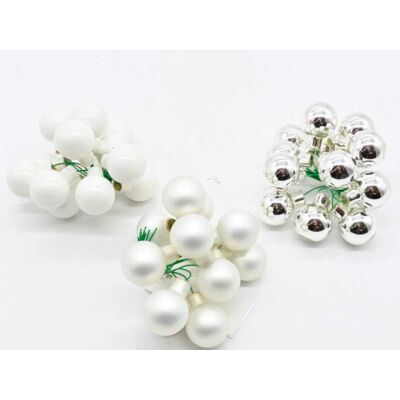 Bombki szklana na druciku 12 szt./wiązka biały/biały mat/srebrny śr. 2 cm