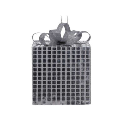 Zawieszka dekoracyjna prezent styropianowa 8 x 8 x 10 cm srebrna