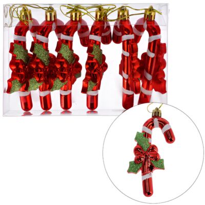 Bombki plastikowe laska cukrowa 11cm/6szt czerwony