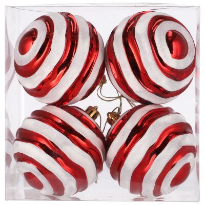 Bombki plastikowe CANDY 8 cm czerwono-biały 4 szt.