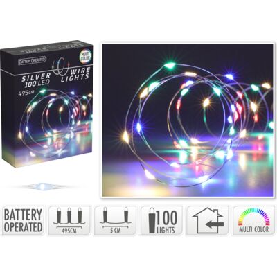 Mikroled na druciku srebrny 100 LED multikolor 495 cm