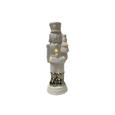 Figura ceramiczna żołnierz LED biało-złoty 6,6 x 6,2 x 21,3 cm
