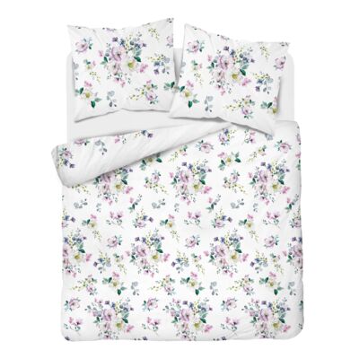 Pościel mikrofibra 160 x 200 cm 5265 A kwiaty biała