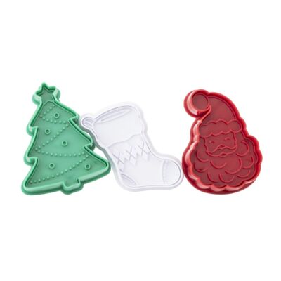 Wykrawacze do ciasta z funkcją stempelków Mikołaj skarpeta choinka kpl.3szt.