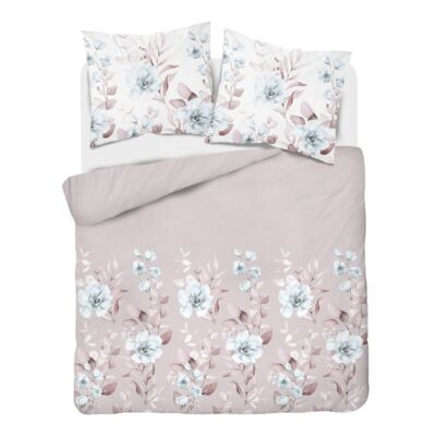 Pościel mikrofibra 220 x 200 cm 5278 A kwiaty biało-różowa