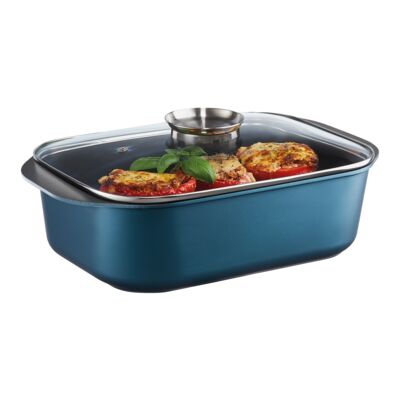 Brytfanna Azzurro z pokrywą z powłoką Qualum Basic i Aroma Knob System 40 x 26 cm 7,5 l ciemnoturkusowy AMBITION
