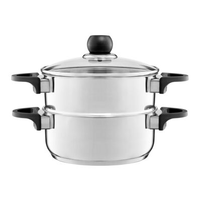 Garnek do gotowania na parze Vikos 20 cm 2 l ze szklaną pokrywą srebrny AMBITION