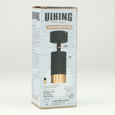 Lampa sufitowa pojedyncza GU10 D55 G1 czarna złoty pierścień VIKING