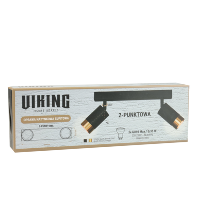 Lampa sufitowa podwójna GU10 D55 G2 czarna złote pierścienie 35 W VIKING