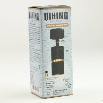 Lampa sufitowa pojedyncza GU10 D551 czarna złoty pierścień 35 W VIKING