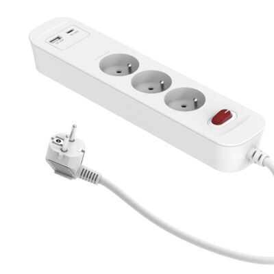 Przedłużacz szybkoładujący 3 gniazda z wyłącznikiem 2x usb A/C 1,4 m biały