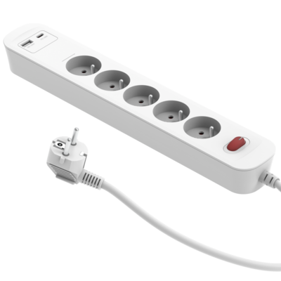 Przedłużacz szybkoładujący 5 gniazd z wyłącznikiem 2x usb A/C 1,4 m biały