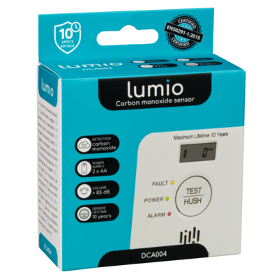 Czujnik czadu z wyświetlaczem bateryjny ścienny Lumio biały IP20