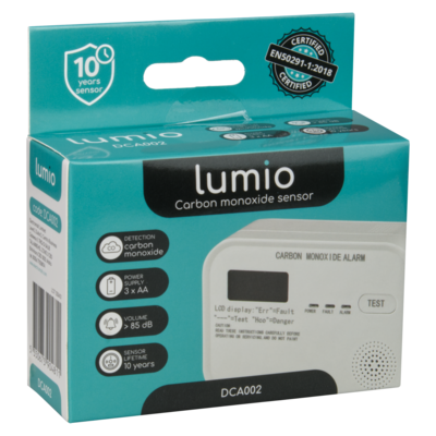 Czujnik czadu z wyświetlaczem bateryjny Lumio IP20