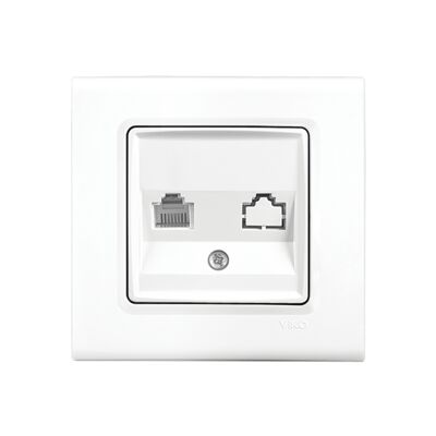 Gniazdo komputerowe 1 x RJ45 kategoria 5e z ramką biały 8,5 x 8,5 x 4 cm