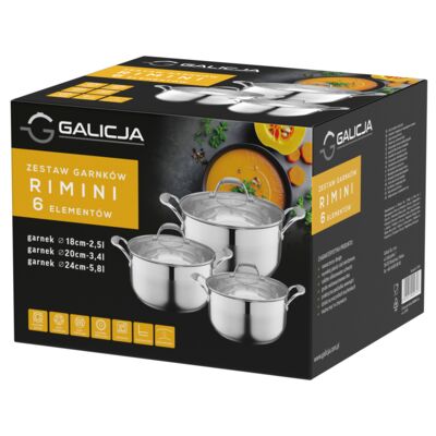 Zestaw garnków Rimini 6 elementów 18/20/24cm srebrny