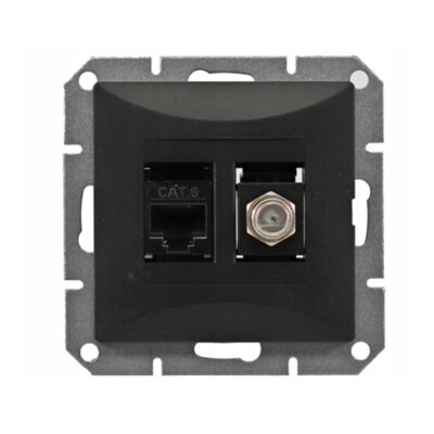 Gniazdo typu F wraz z komputerowym RJ-45 czarny pola