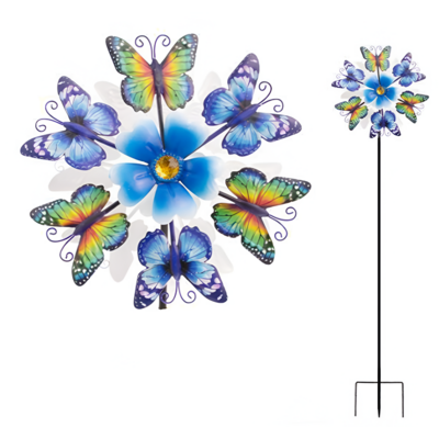 Dekoracja metalowy duży wiatrak z motylami 135 cm