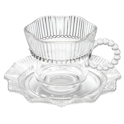 Filiżanka szklana Vivienne 200 ml ze spodkiem w opasce transparentny