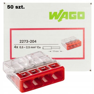 Złączka Wago max 2,5 mm2 4 krotna 5 sztuk czerwony