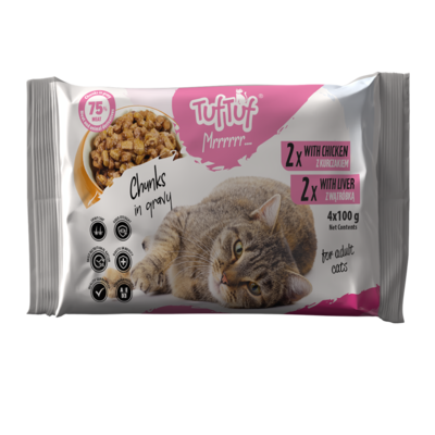 Karma mokra dla kota kurczak/wątróbka saszetki 4 x 100 g Tuf Tuf