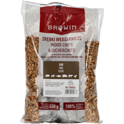 Zrębki wędzarnicze dąb 450 g klasa 8 Browin