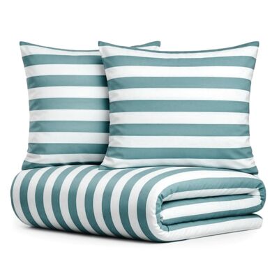 Pościel Eusebia Home 07 160 x 200 cm 3 częściowa pasy szerokie niebiesko-biały