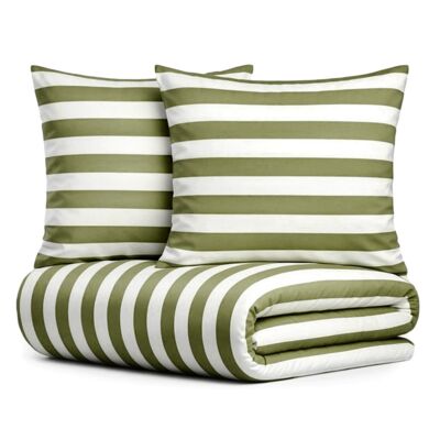 Pościel Eusebia Home 08 160 x 200 cm 3 częściowa pasy szerokie khaki-biały