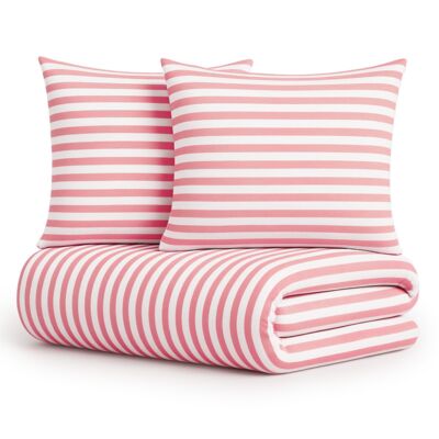 Pościel Eusebia Home 12 160 x 200 cm 3 częściowa pasy wąskie różowo-biały