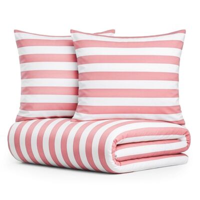 Pościel Eusebia Home 05 160 x 200 cm 3 częściowa pasy szerokie różowo-biały