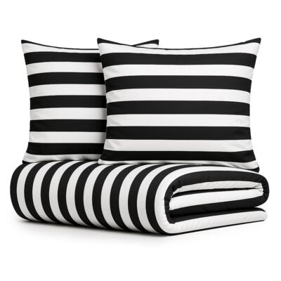 Pościel Eusebia Home 03 160 x 200 cm 3 częściowa pasy szerokie czarno-biały