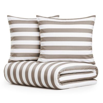 Pościel Eusebia Home 06 160 x 200 cm 3 częściowa pasy szerokie brązowo-biały