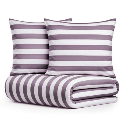 Pościel Eusebia Home 09 160 x 200 cm 3 częściowa pasy szerokie bordowo-biały