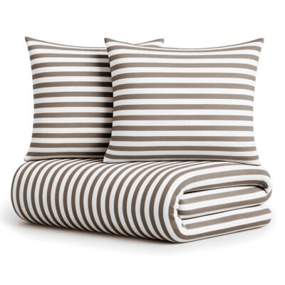 Pościel Eusebia Home 13 160 x 200 cm 3 częściowa pasy wąskie brązowo-biały