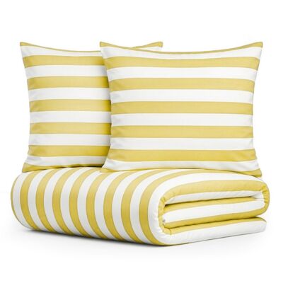 Pościel Eusebia Home 04 160 x 200 cm 3 częściowa pasy szerokie biało-żółta