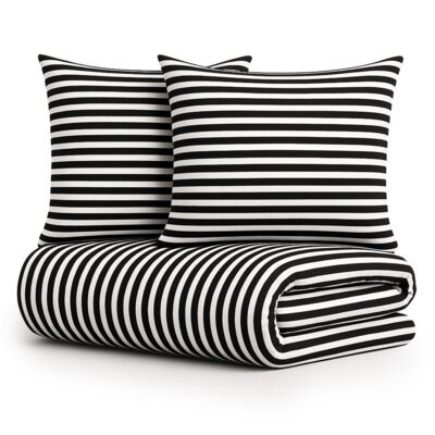Pościel Eusebia Home 10 160 x 200 cm 3 częściowa pasy wąskie czarno-biały