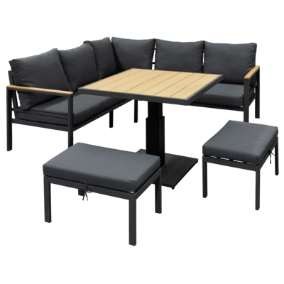 Zestaw mebli z podnoszonym stołem czarny-grafit