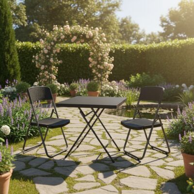 Zestaw balkonowy plastikowy stolik + 2 krzesła czarny