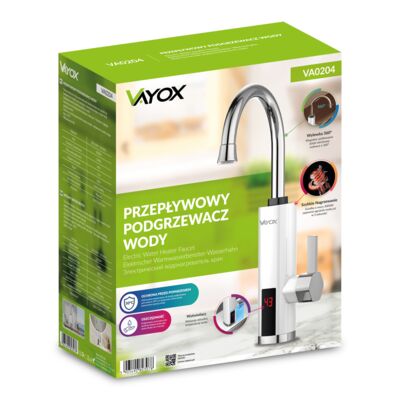 Przepływowy podgrzewacz wody pionowy biały VA0204 Vayox