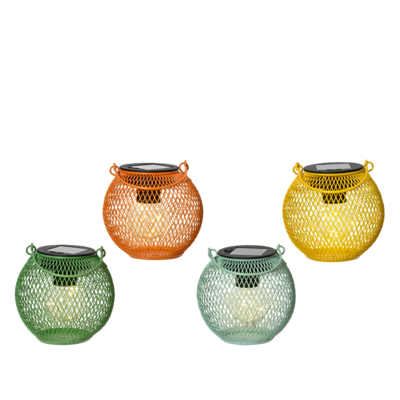 Lampion solarny LED metalowy 12,5 cm okrągły mix 4 kolorów