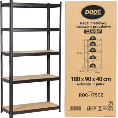 Regał metalowy malowany proszkowo180 x 90 x 40 cm czarny