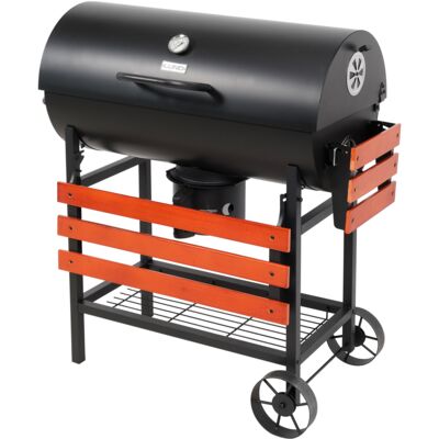 Grill węglowy z drewnianymi półkami