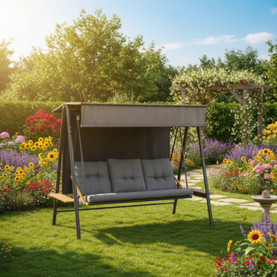 Huśtawka trzyosobowa z roletą i podłokietnikami grafitowa
