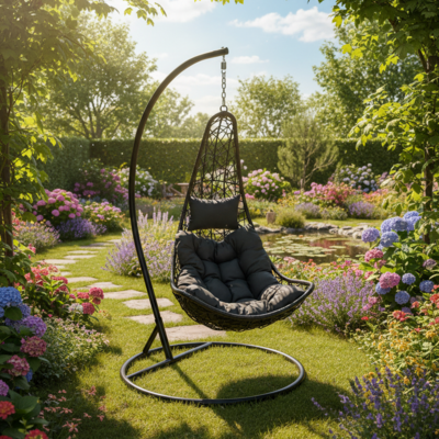 Fotel wiszący łezka technorattan z poduszkami